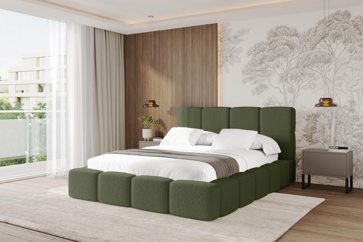 POLSTERBETT mit Bettkasten und Lattenrost mit Kopfteil, Boxbett ohne Matratze, mit Stauraum - NATA 140x200 Grün - Grün, Holzwerkstoff/Textil (140/200cm) - ALTDECOR