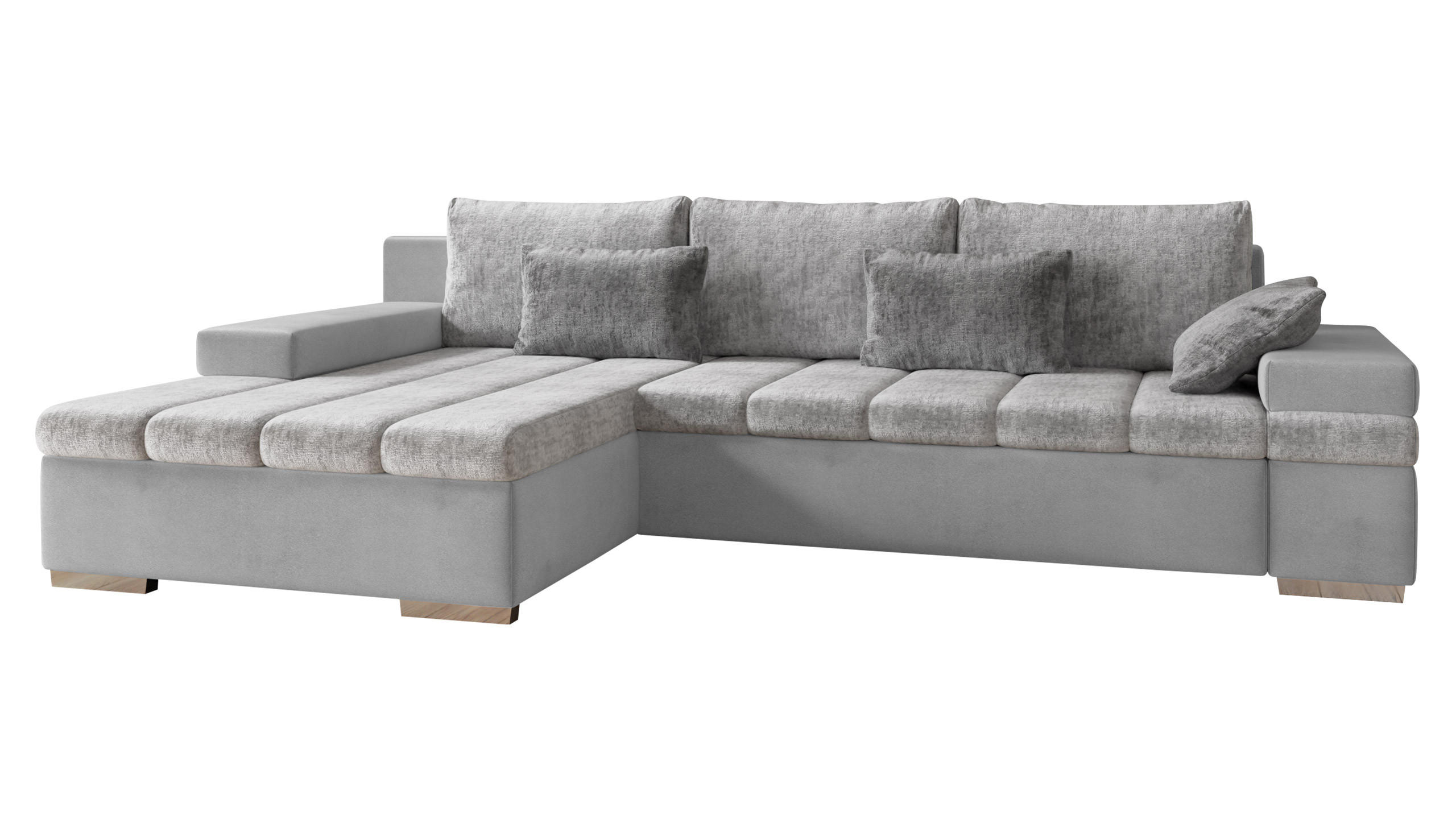 ECKSOFA Bangkok Premium, Seite: Links - Silberfarben/Hellgrau, Holz/Textil (310/175cm) - MIRJAN24