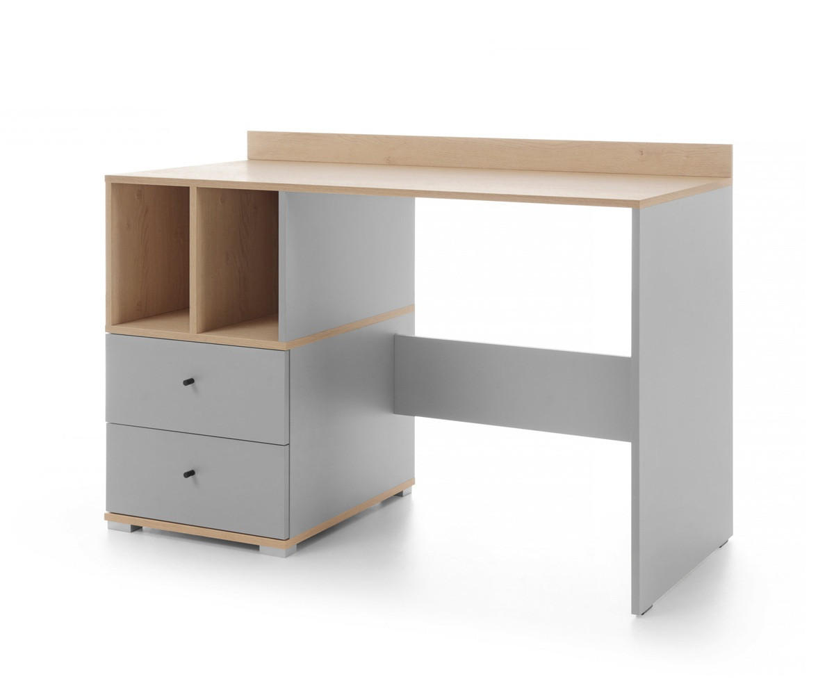 JUGENDZIMMER Oriel Set B mit Bett 120 x 200 - 6-teilig - Platingrau / Biskuit-Eiche - Eichefarben/Schwarz, Holzwerkstoff/Metall (124/80/224cm) - QMM TraumMöbel