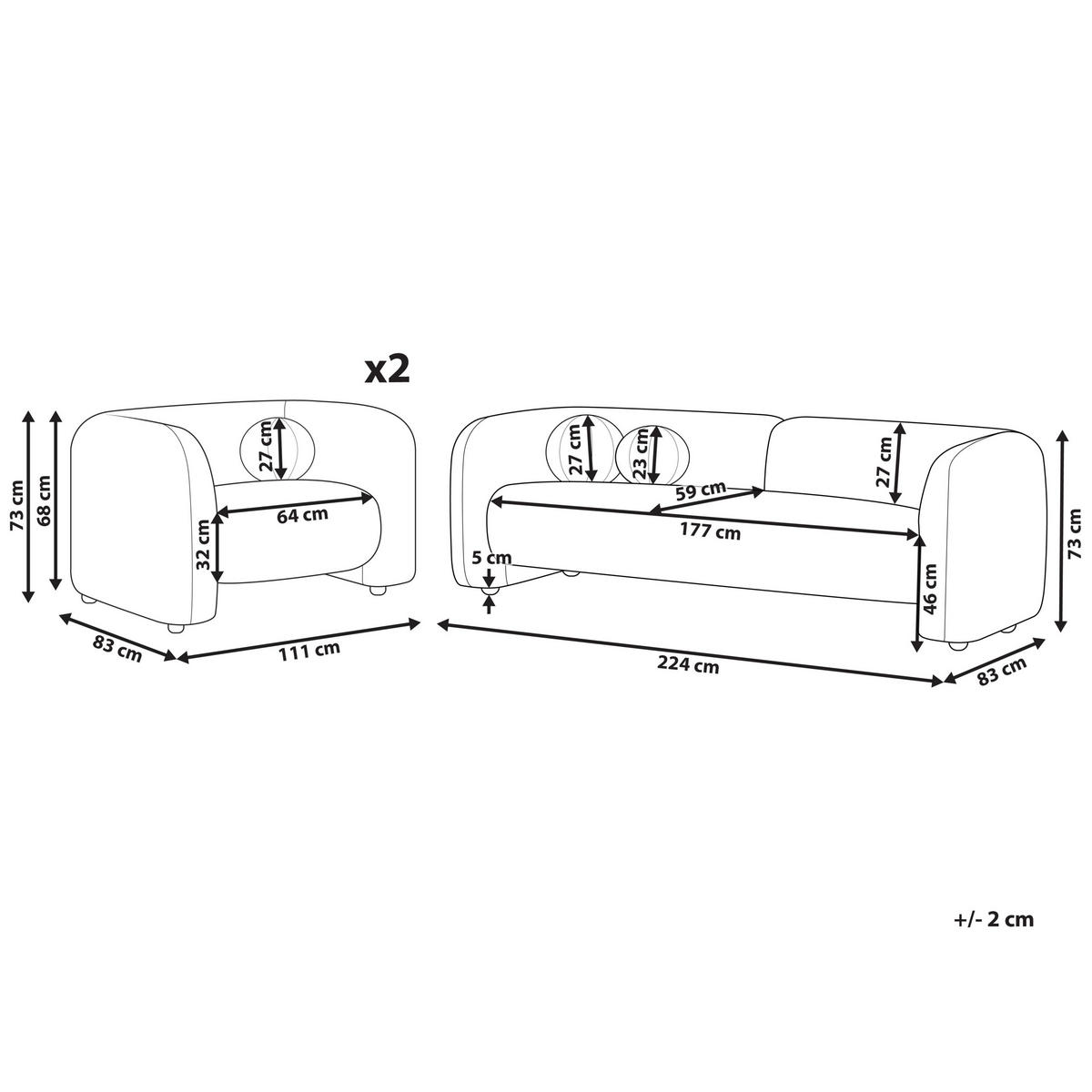 5-SITZER-SOFA SET Bouclé weiß Leiren - Weiß, Textil (83/83/224cm) - Beliani