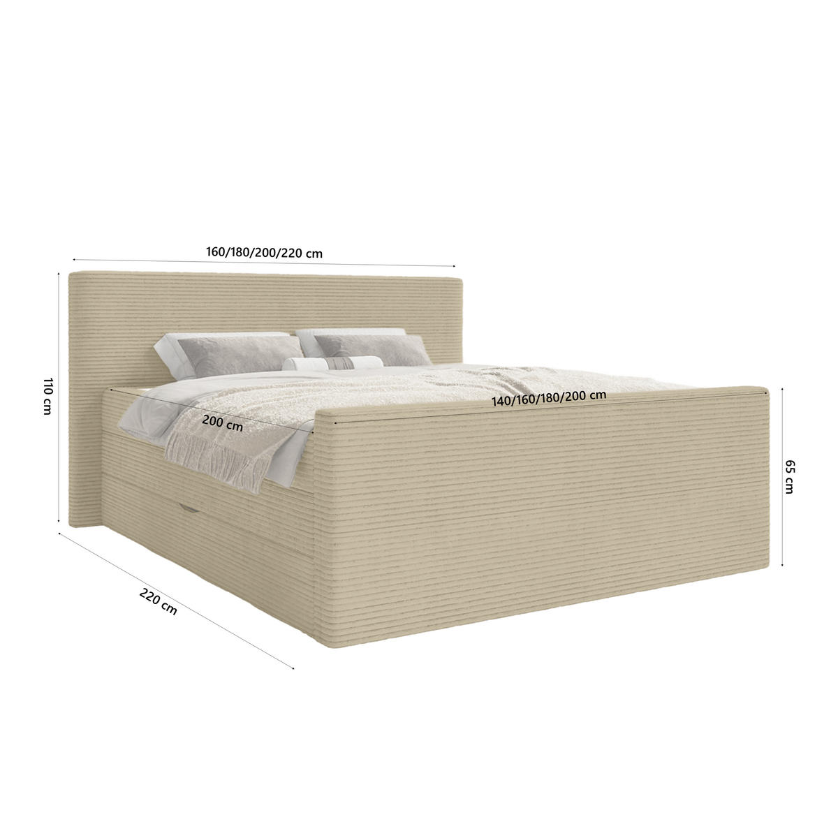 BOXSPRINGBETT Velipoja Cord 160x200 cm, Braun - Braun, Textil (160/200cm) - Fedve