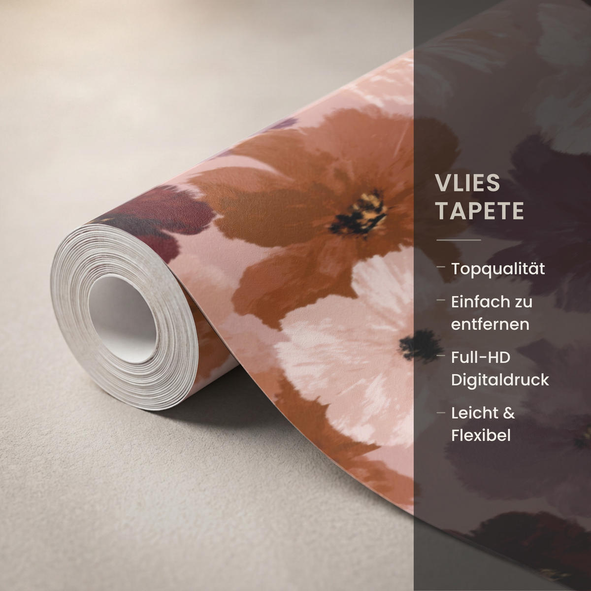 TAPETE - Blumen - Abstrakt - Erdtöne - 500x200 cm - Multicolor, Papier (500/200cm) - OnlyWow
