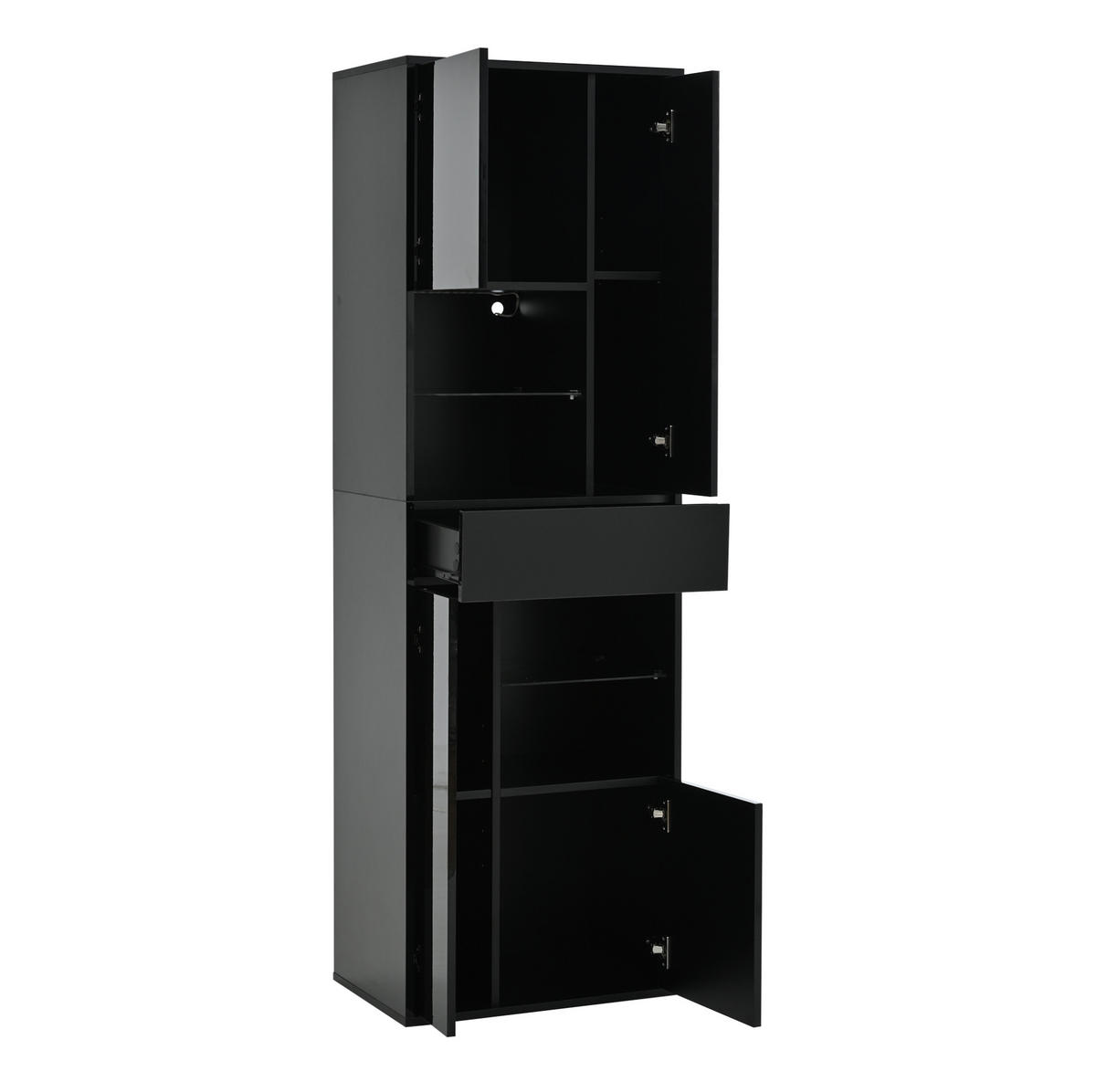 VITRINE 55/38/170 cm aus Spanplatte mit LED-Beleuchtung und Hochglanzfront Schwarz - Schwarz, Holzwerkstoff (55/170/38cm) - Modenvie