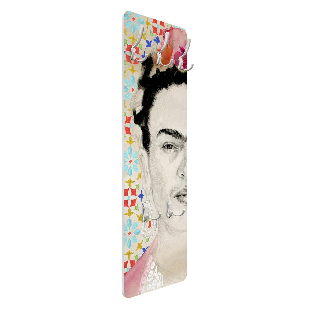 WANDGARDEROBE - Frida mit rosa Blüten II 34/105 cm - Multicolor, Holzwerkstoff (34/105/1.6cm) - Bilderwelten
