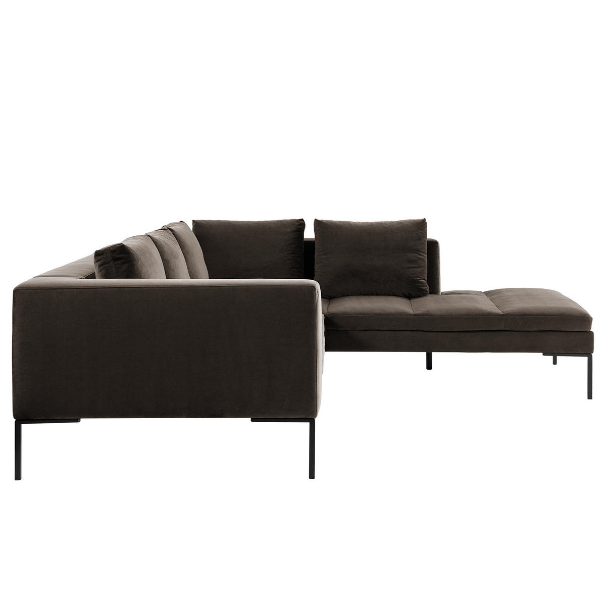 ECKSOFA mit Ottomane - Taupe/Schwarz, Textil/Metall (255/230cm) - home24