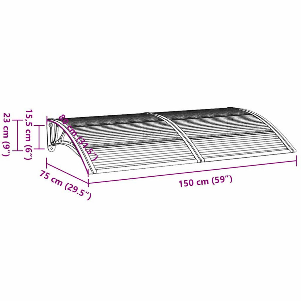 TÜRVORDACH Grau 150/75 Cm Polycarbonat - Grau, Kunststoff (80/150cm) - vidaXL