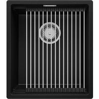 UNTERBAUSPÜLE GRANIT Praga, 2-er set Schwarz Metallic 41/47 cm 1 Becken + Ablauf-Set + Aufrollbare Abtropffläche ab 45er Unterschrank - Chromfarben/Schwarz Hochglanz, Kunststoff (41/20/47cm) - Primagran