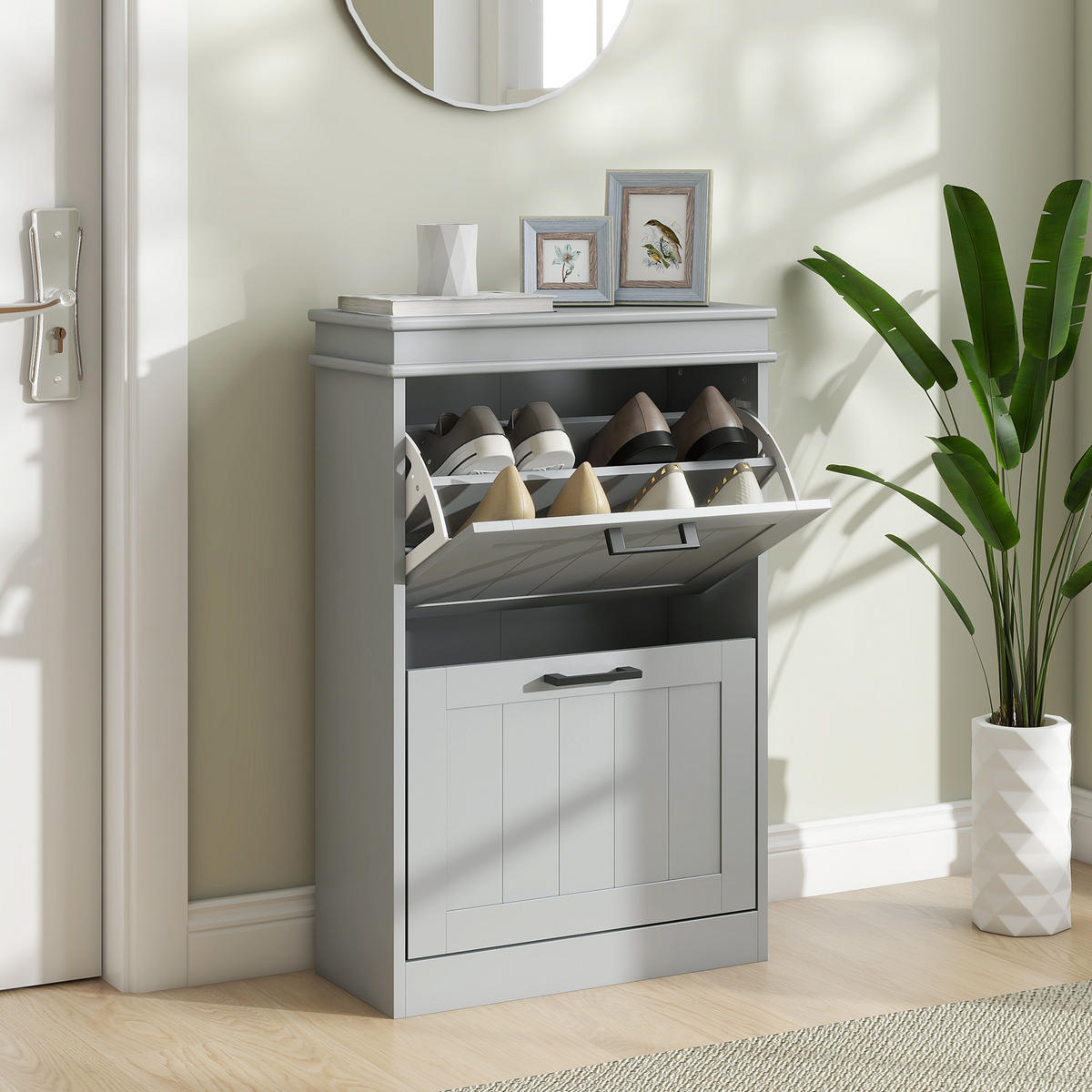 SCHUHSCHRANK Grau MDF klappbar mit Fächern 1 Stück - Grau, Holzwerkstoff (54/82.5/24cm) - PANGIVO