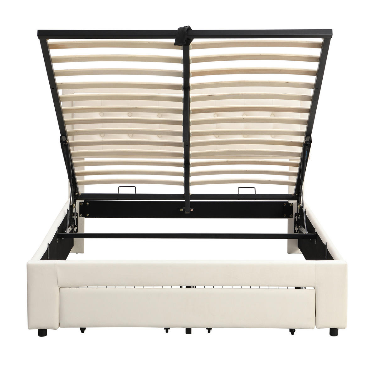 POLSTERBETT 140/190 cm mit hydraulischem Stauraum, 2 Schubladen, höhenverstellbarem Kopfteil und Lattenrost aus Samt, Beige - Beige, Textil (140/190cm) - Redom
