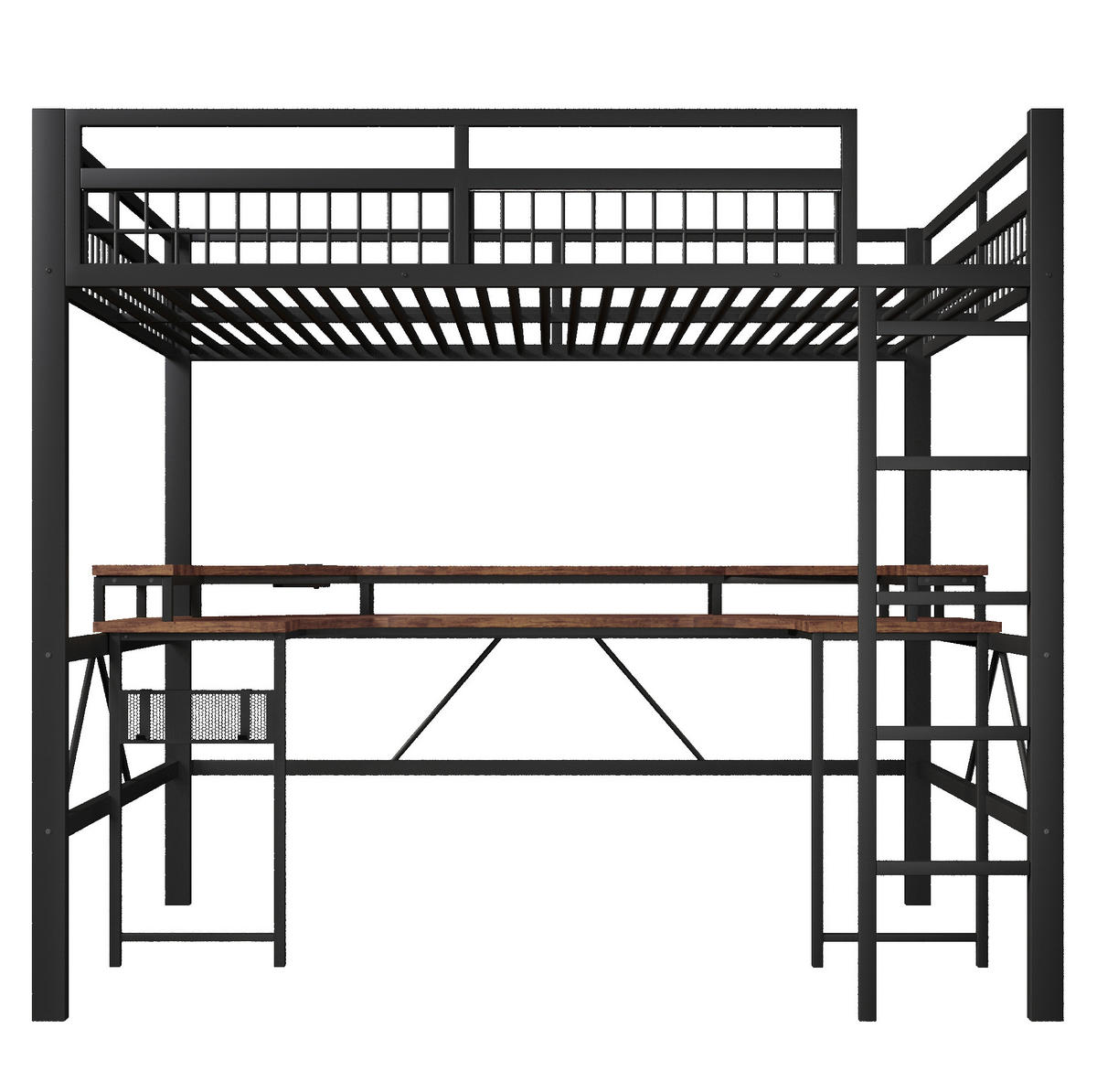 HOCHBETT 140/200 cm aus Metall/MDF mit Schreibtisch und LED-Lichtleiste Schwarz - Schwarz, Metall (140/200cm) - Modenvie