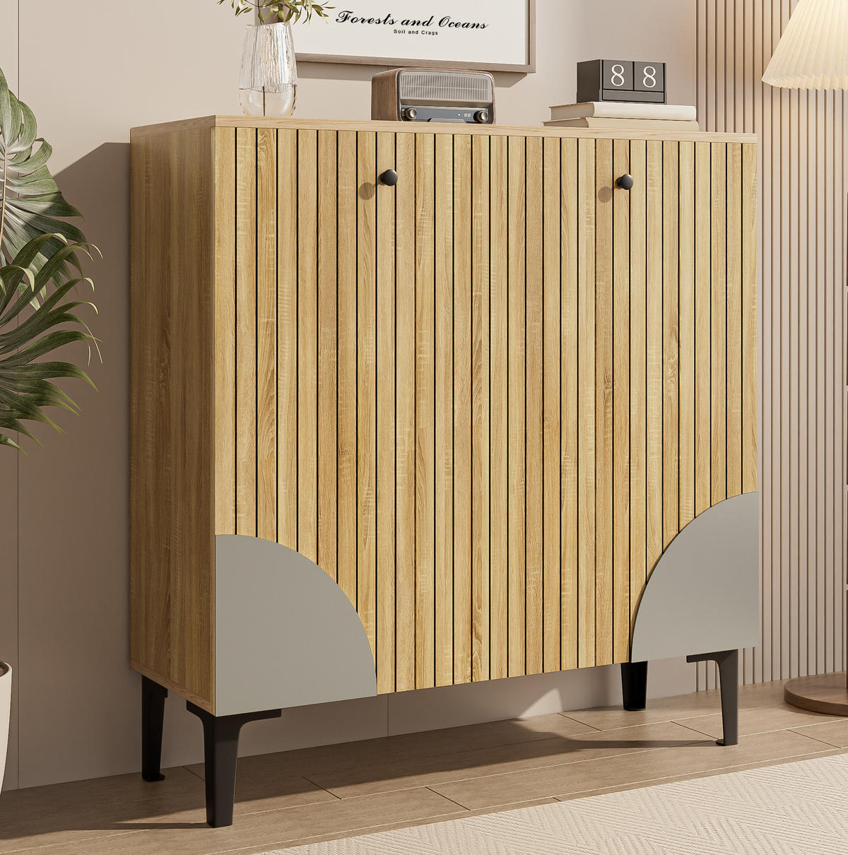 SCHUHSCHRANK 90/32/94 cm mit 3 Türen, Einlegeböden und Ablage in Holzoptik, Holzfarben - Naturfarben, Holzwerkstoff (90/94/32cm) - Redom
