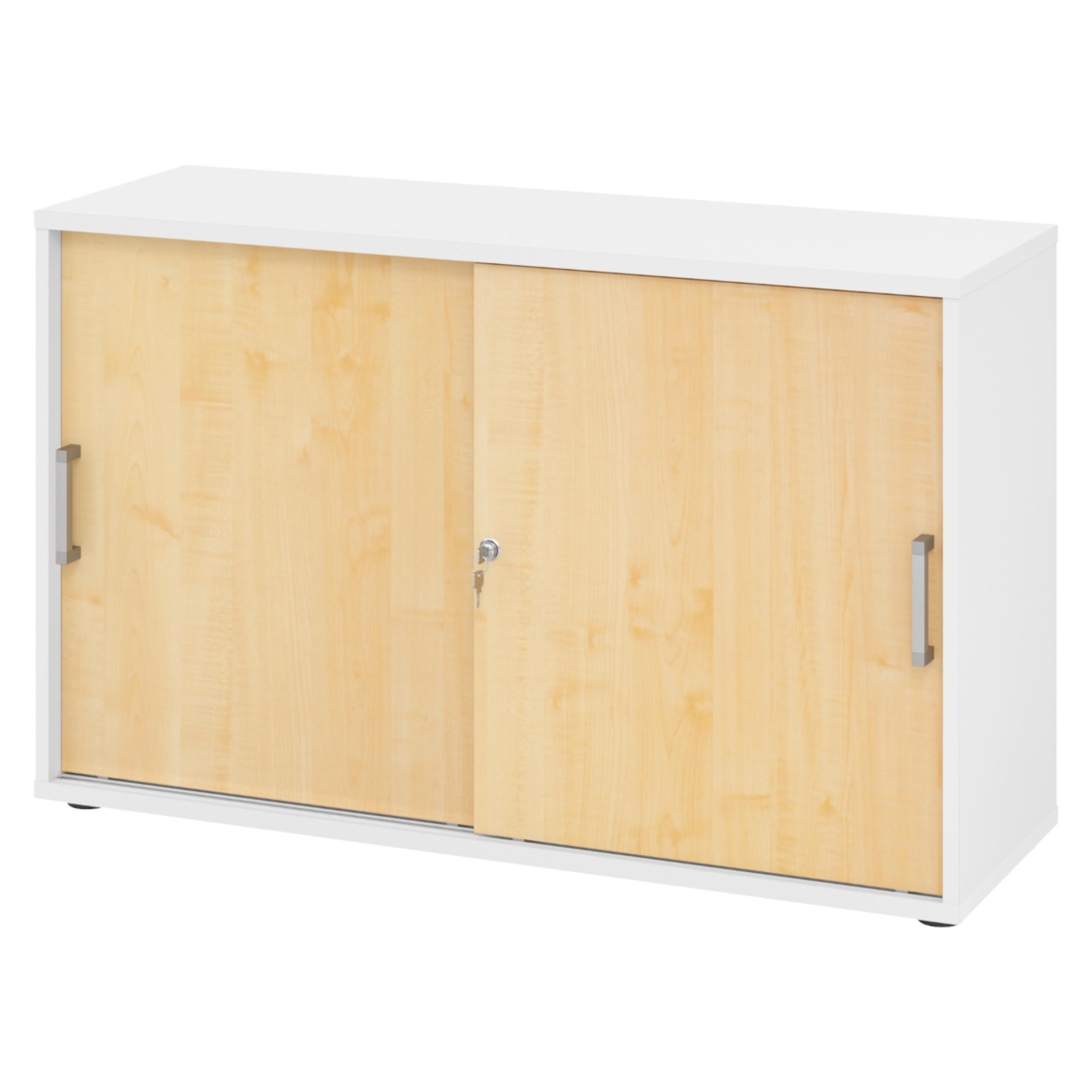 SCHIEBETÜRENSCHRANK - 2 Ordnerhöhen 40/120/74,8 cm in Weiß/Ahornfarben Chromgriff (Metall) - Ahornfarben/Weiß, Holzwerkstoff (120/74.8/40cm) - bümö