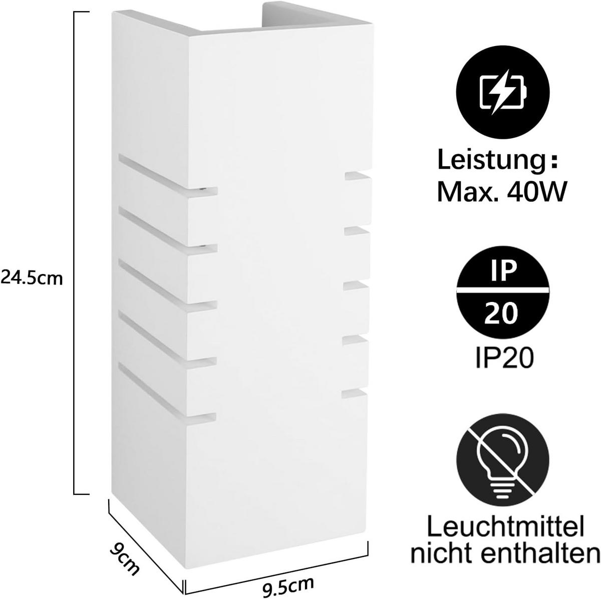 WANDLEUCHTE Llyxh 9.5/9.0/24.5 cm - Weiß, Metall (9.5/9/24.5cm) - ZMH