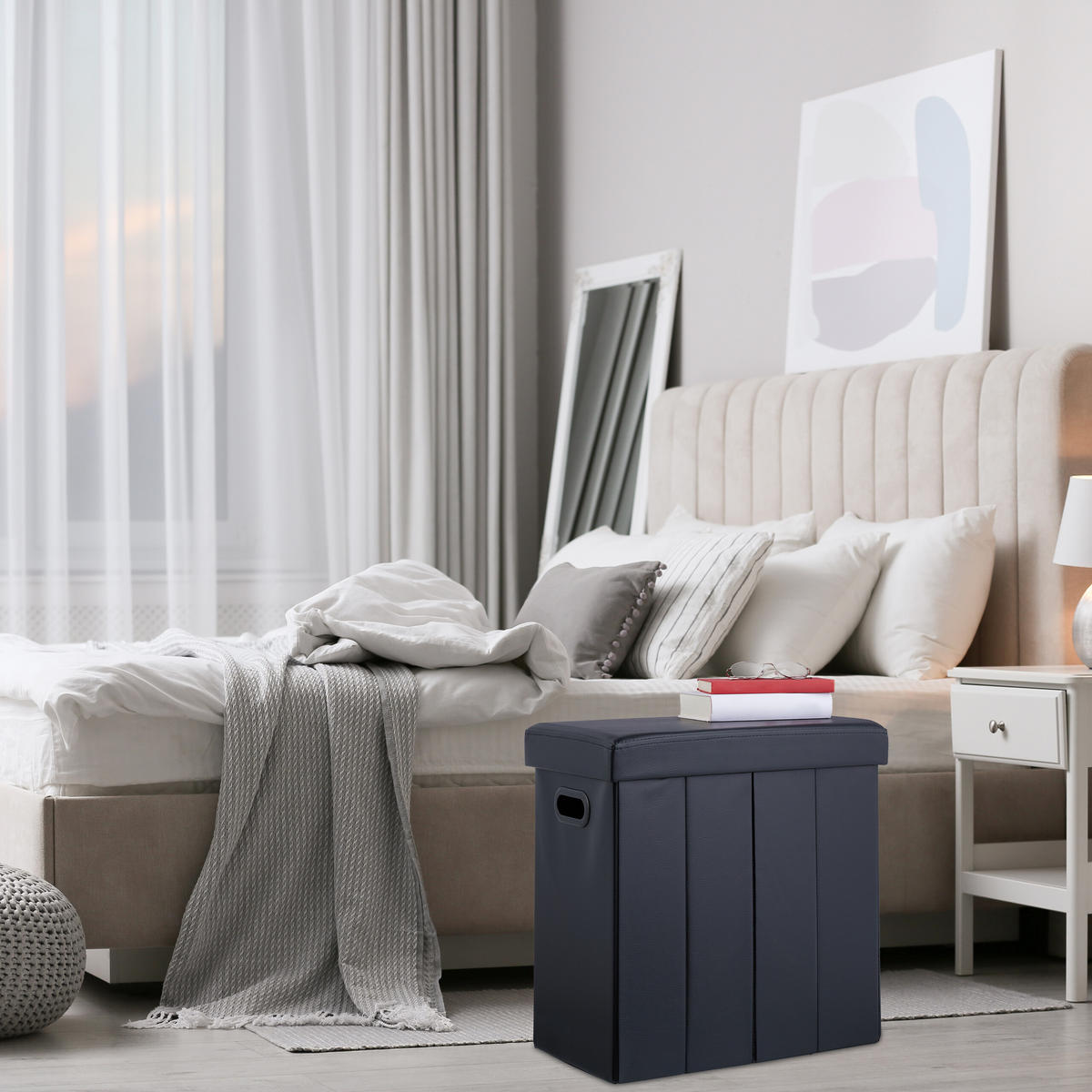 SITZHOCKER - Schwarz, Holzwerkstoff/Kunststoff (48.5/49/27cm) - Relaxdays