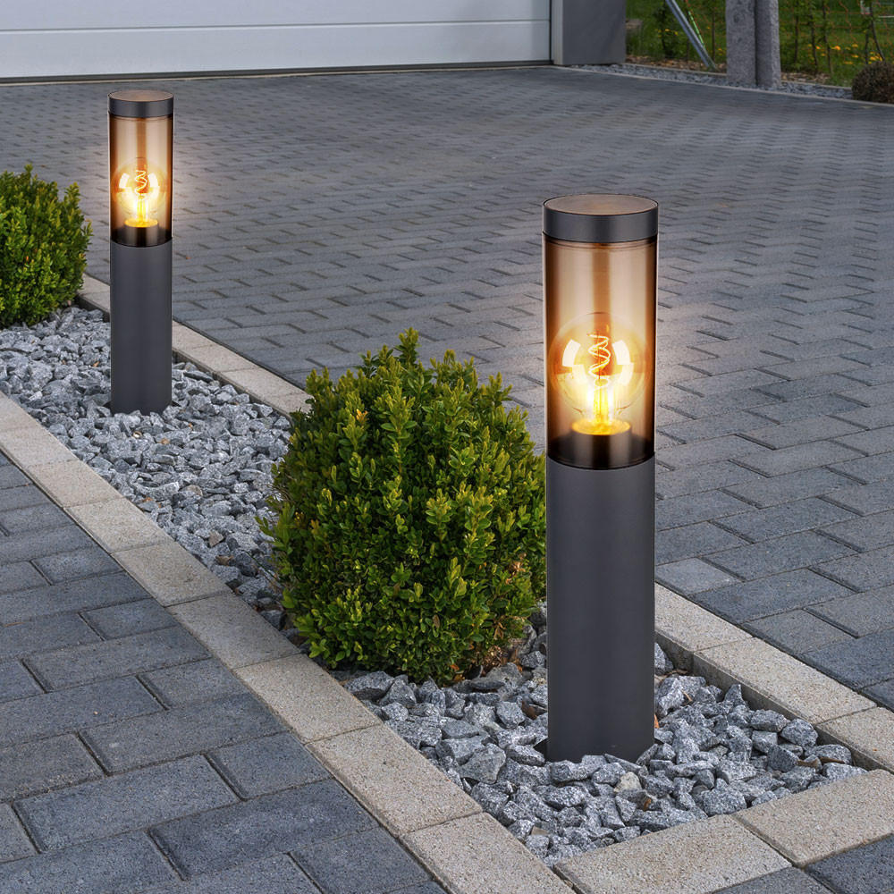 SOCKELLEUCHTE Edelstahl Anthrazit Rauch 2er Set - Grau, Kunststoff (12.7/45/12.7cm) - Globo Lighting