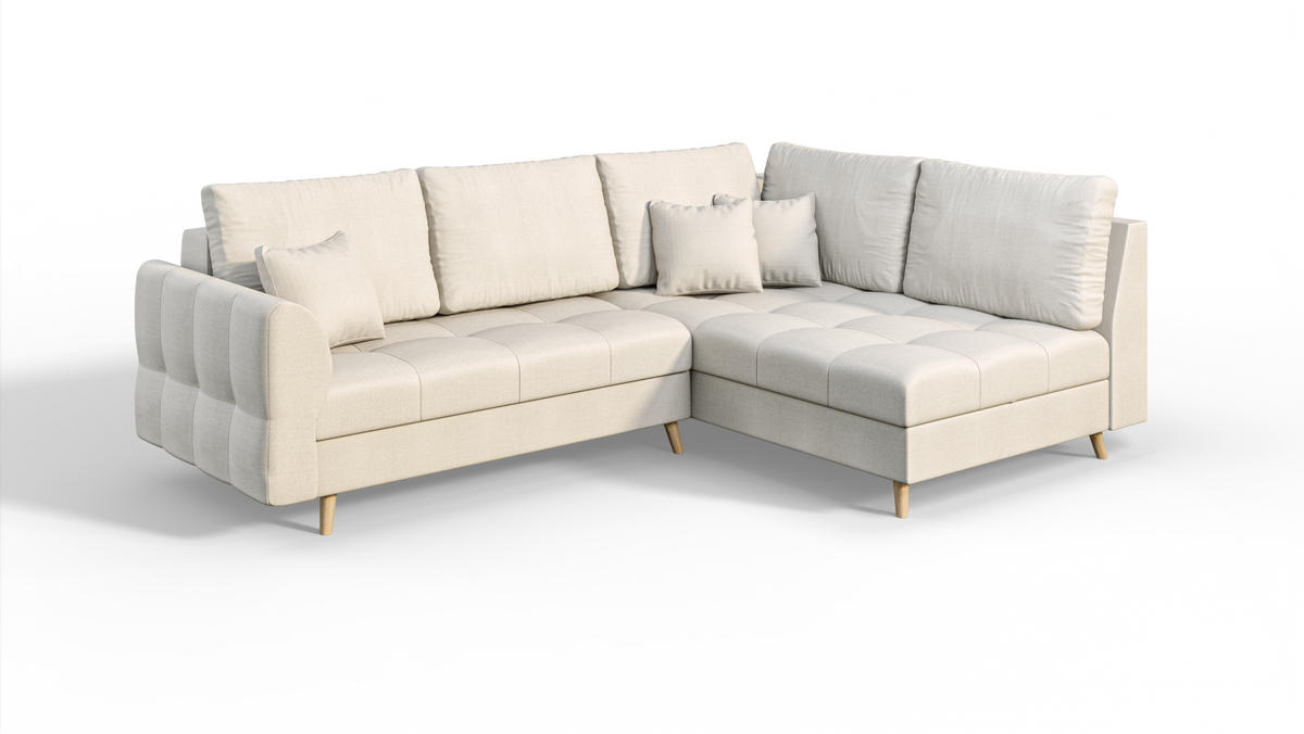 ECKSOFA Lorine Mikrofaser Ecru - Ecru/Hellbraun, Buchenholz/Textil (231/161cm) - S-Style Möbel