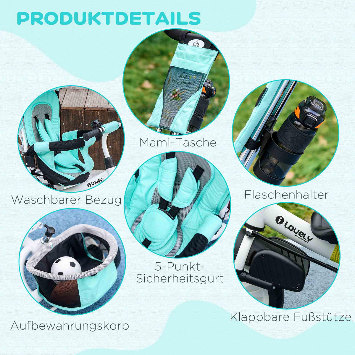 KINDERDREIRAD, Grün, Polyester, Metall - Grün, Metall (102/49/102cm) - HOMCOM