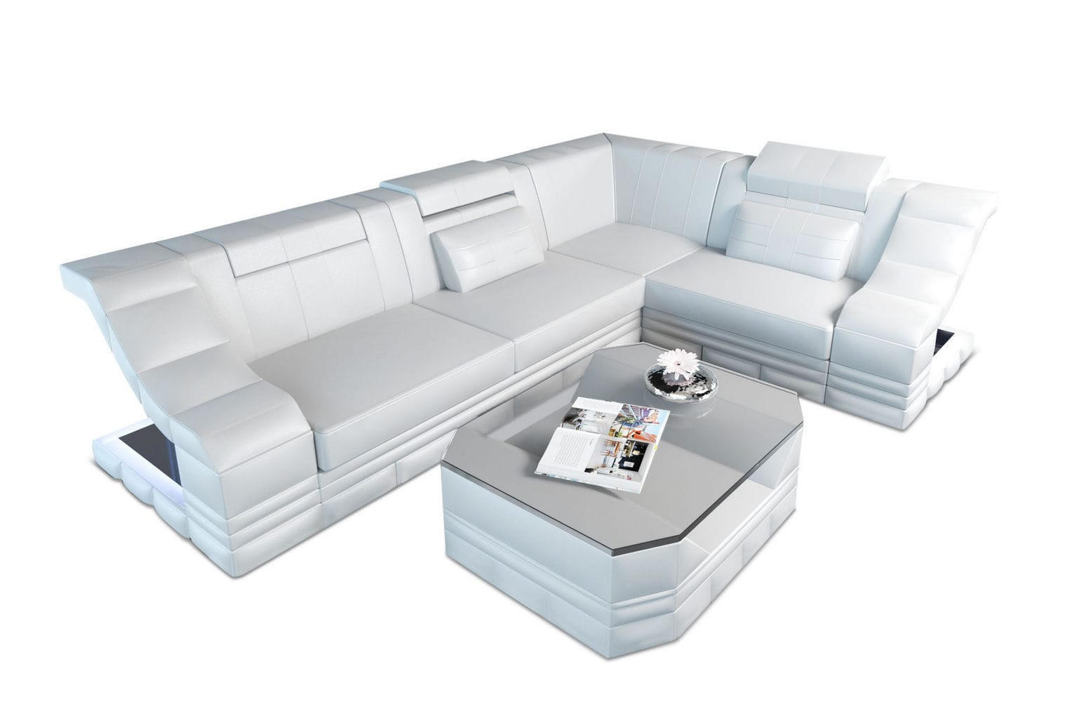 COUCH Bianchi Weiß Kunstleder - Weiß, Textil (271/196cm)