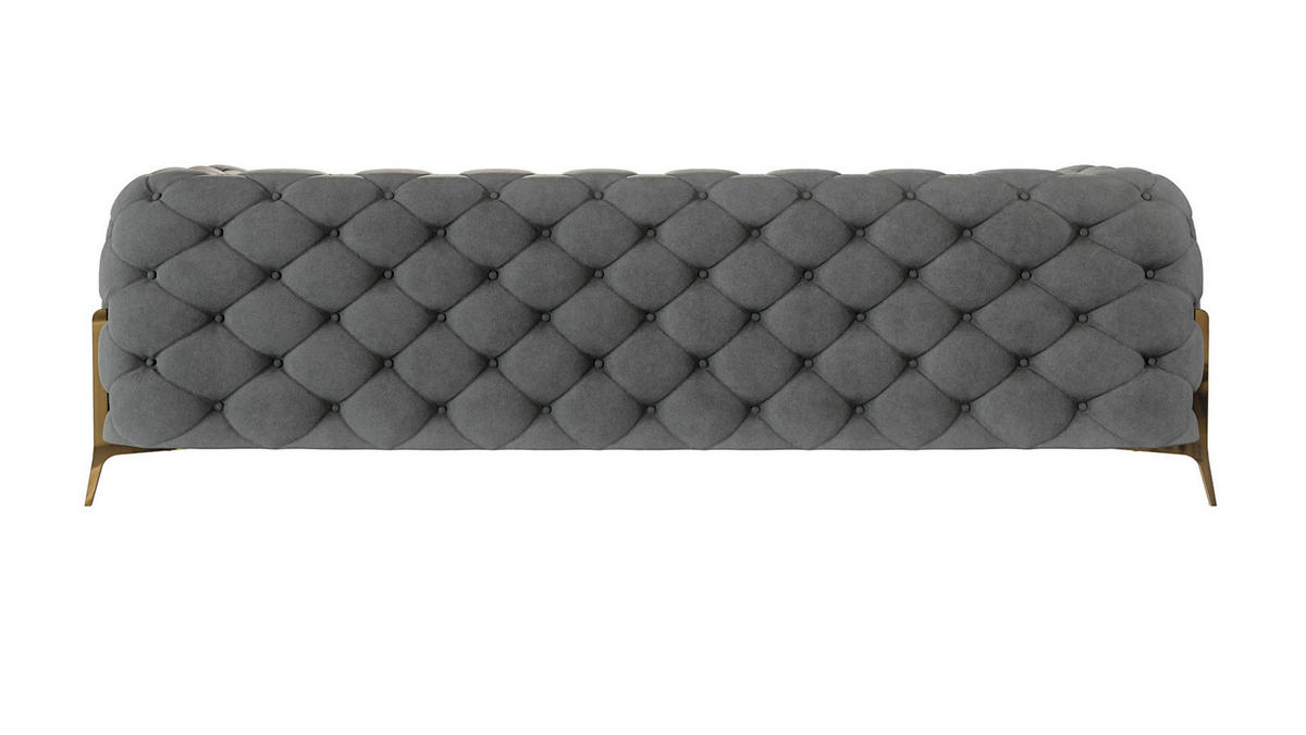 SITZGARNITUR 3+2+1 Chesterfield Lexi Grau Samt - Goldfarben/Grau, Holz/Textil (243/75/100cm) - S-Style Möbel