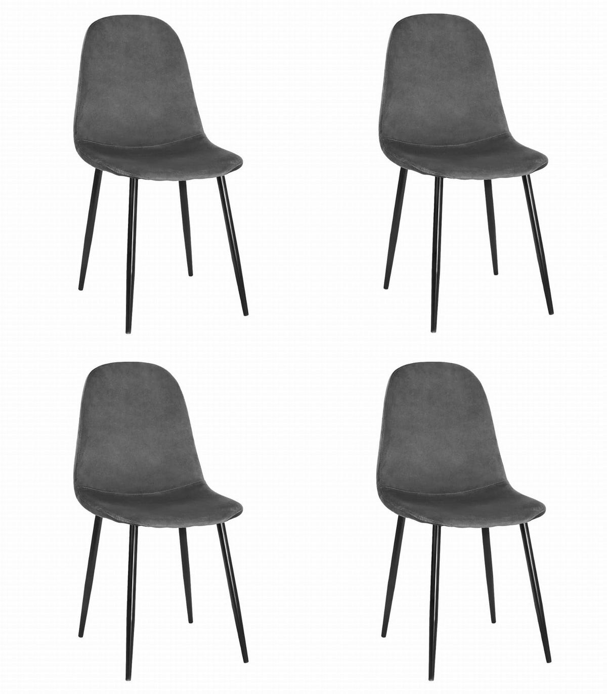 ESSZIMMERSTUHL 4er Set Dunkelgrauer Velours, gepolsterte Rückenlehne, bequeme Sitzfläche - Grau, Textil (46/89/51cm) - Best For Home