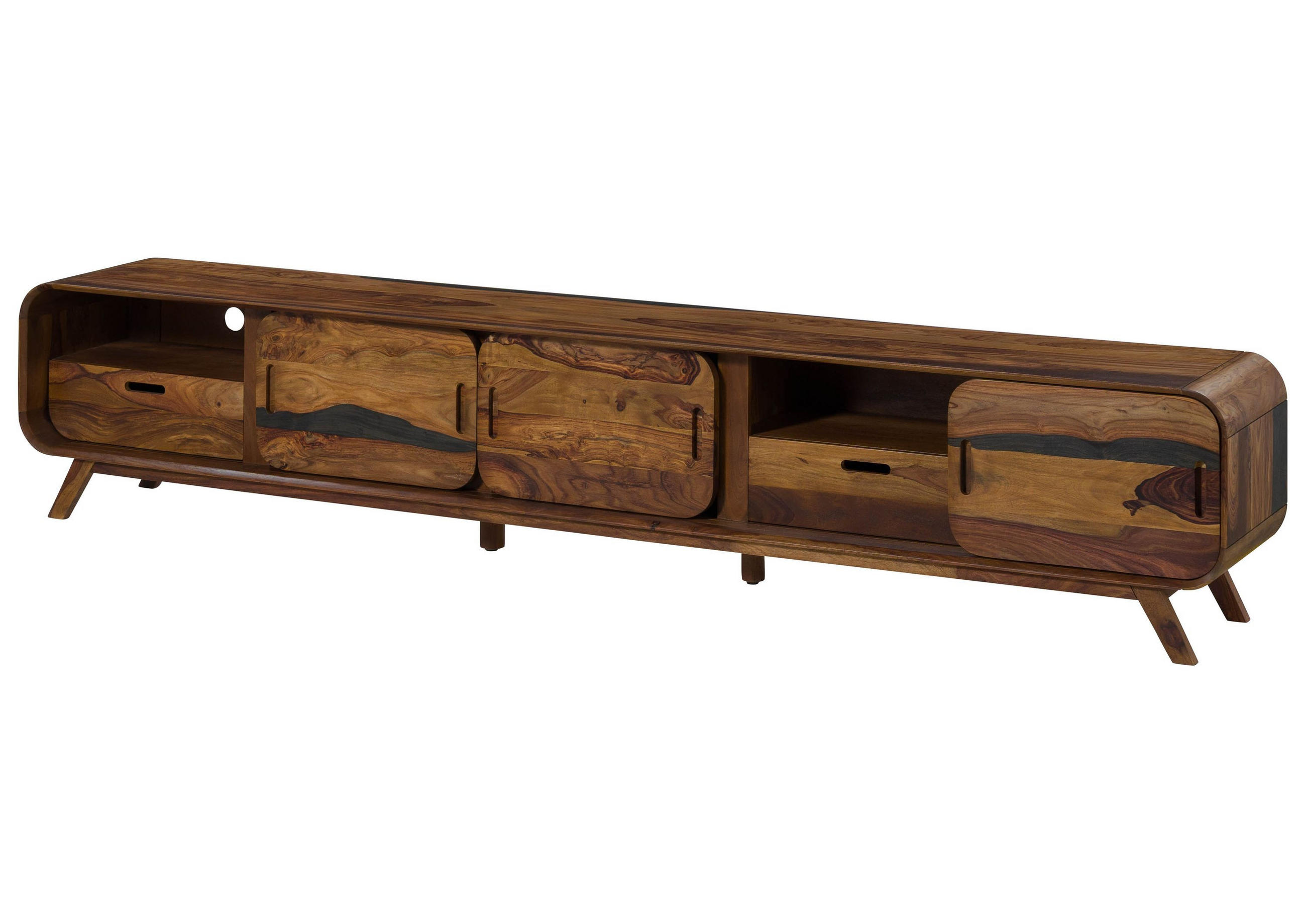 TV-BOARD Sheesham 260x40x48 dunkelbraun lackiert MAILAND #228 - Dunkelbraun, Holz (260/48/40cm) - Massivmoebel24