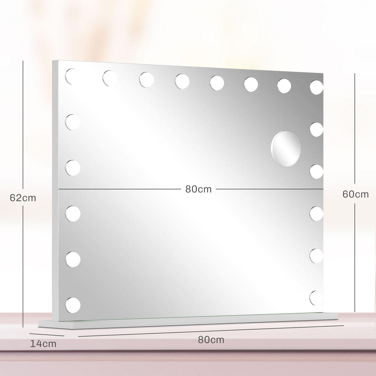 SCHMINKSPIEGEL DE-18032 80/62 cm, dimmbar, 3 Lichtmodi - Weiß, Glas (14/80/62cm) - ComfortXL