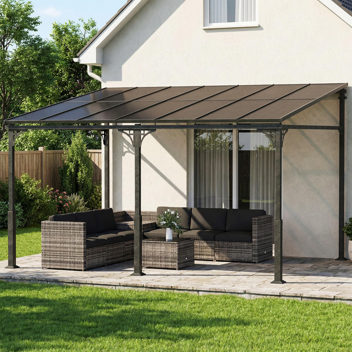 ANBAUPAVILLON Metall Polycarbonat Braun - Braun, Metall (300/260/400cm) - Outsunny