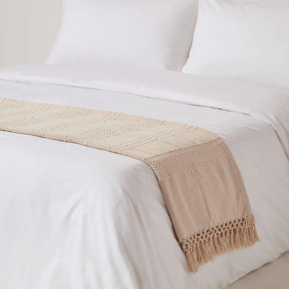 WOHNDECKE Kashi 150/200 cm, Baumwolle mit Fransen - Creme, Textil (150/200cm) - Homescapes