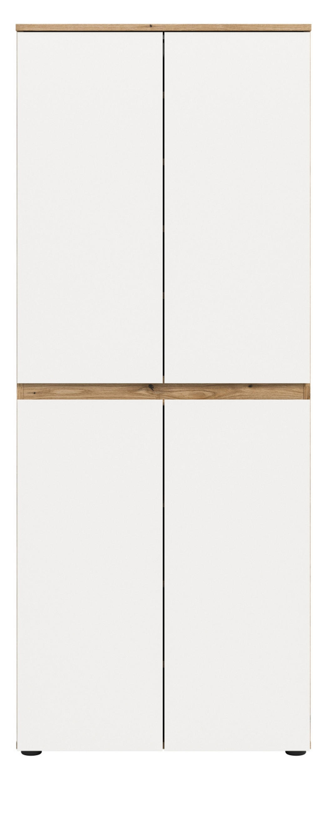 MEHRZWECKSCHRANK weiß, Evoke Eiche 70 x 175 cm, Stauraumschrank 4-türig mit 9 Fächern - Eichefarben/Schwarz, Holzwerkstoff/Kunststoff (70/175/37cm) - Inn.Furn