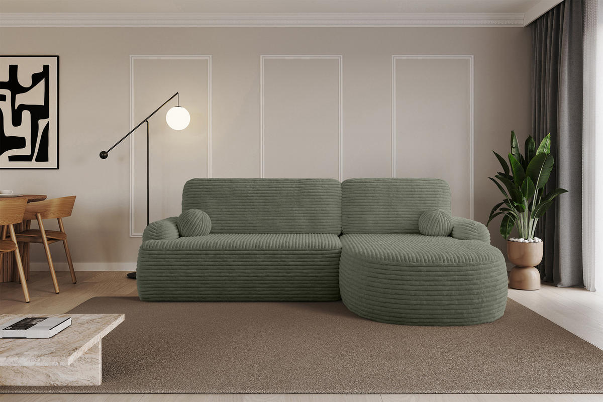 ECKSOFA mit Schlaffunktion und Bettkasten LIRA-L - 264x172x89 Olive - Olivgrün, Holzwerkstoff/Textil (172/264cm) - ALTDECOR