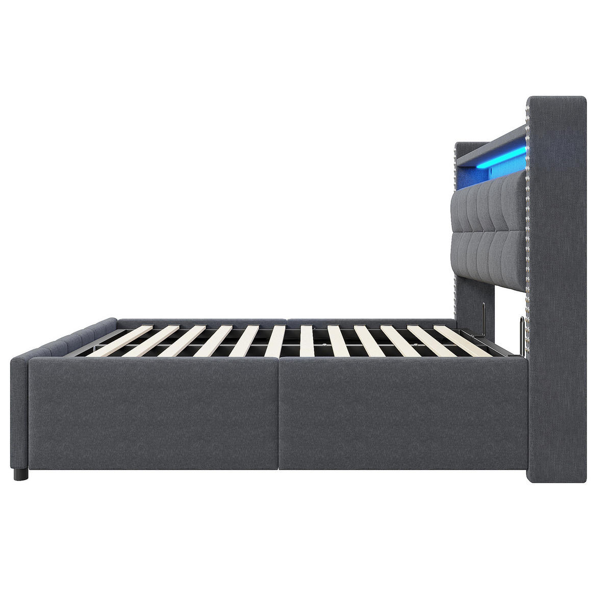 POLSTERBETT mit Stauraum und LED 160x200 cm Leinenstoff Grau - Grau, Metall (160/200cm) - Beauniv