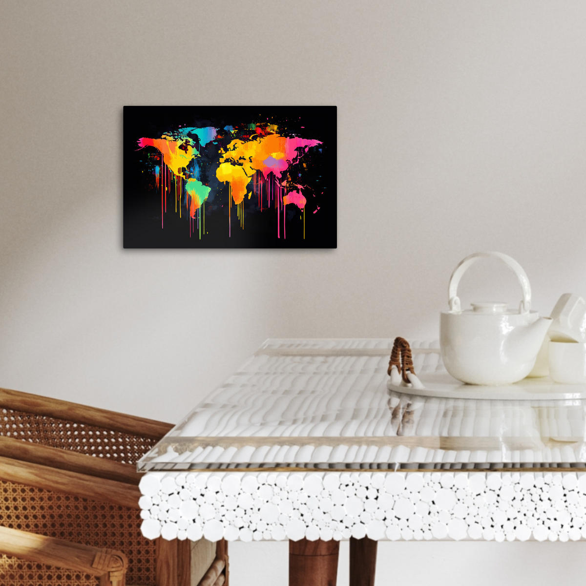 LEINWANDBILD Weltkarte - Farbe - Bunt - Graffiti - Welt 30x20 cm - Multicolor, Textil (30/20cm) - MuchoWow