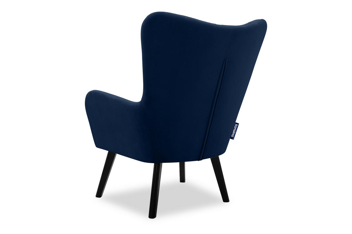 OHRENSESSEL GADI Velourstoff, Marineblau - Schwarz/Dunkelblau, Holz/Textil (76/100/78cm) - KONSIMO®