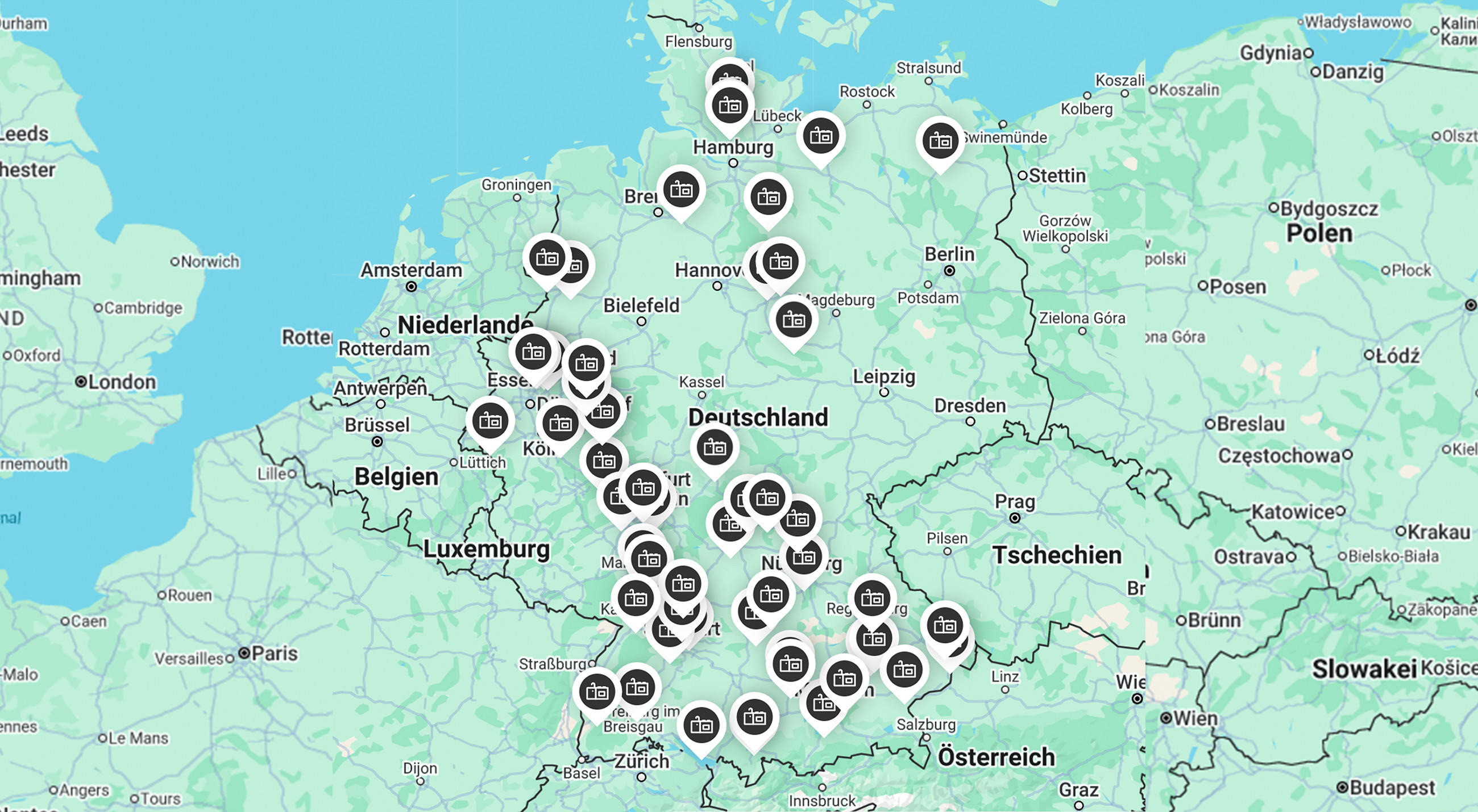 Deutschlandkarte mit allen XXXLutz Standorte, die ein Küchenstudio mit proffessioneller Beratung und Planung anbieten.