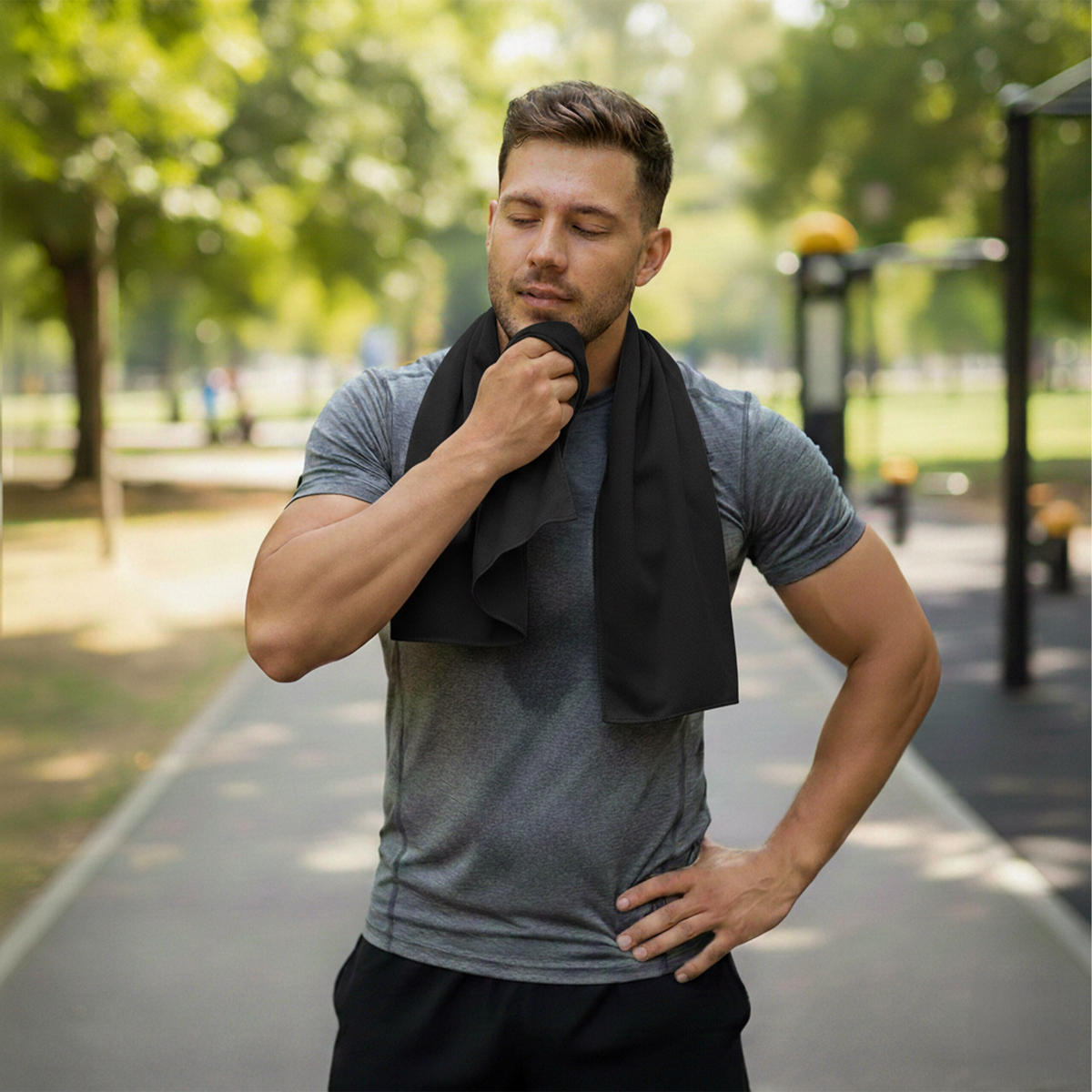 2XKÜHLHANDTUCH - Schwarz, Kunststoff/Textil (90/30cm) - Relaxdays