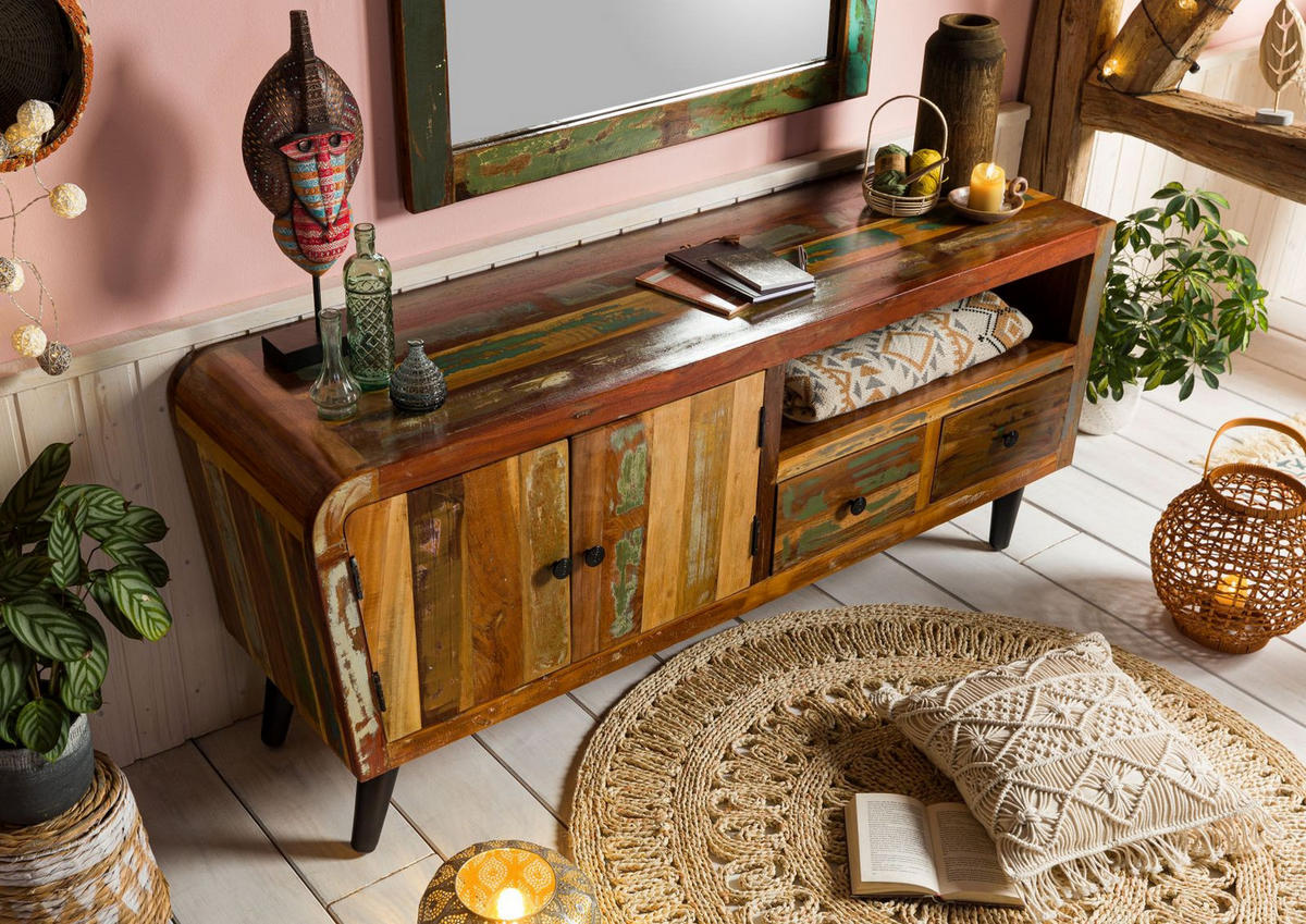 TV-BOARD Altholz 160x45x70 mehrfarbig lackiert SIXTIES #116 - Multicolor, Holz (160/70/45cm) - Massivmoebel24