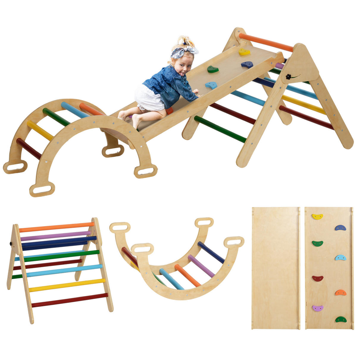 KLETTERGERÜST - Multicolor, Holzwerkstoff (64.5/63/178cm) - AIYAPLAY