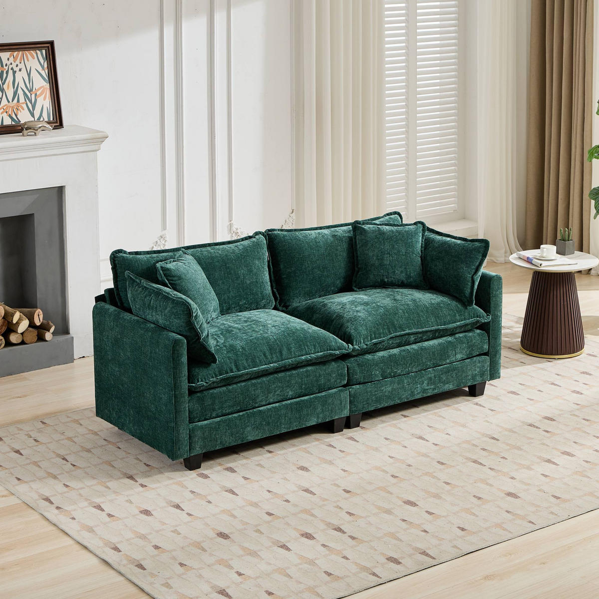 2-SITZER-SOFA aus Chenille mit modularem Design, grün - Grün, Textil (75/84/198cm)