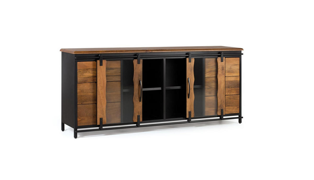 SIDEBOARD aus Mangoholz und schwarzem Metall - Schwarz, Holz (40/80/190cm) - Giner y Colomer