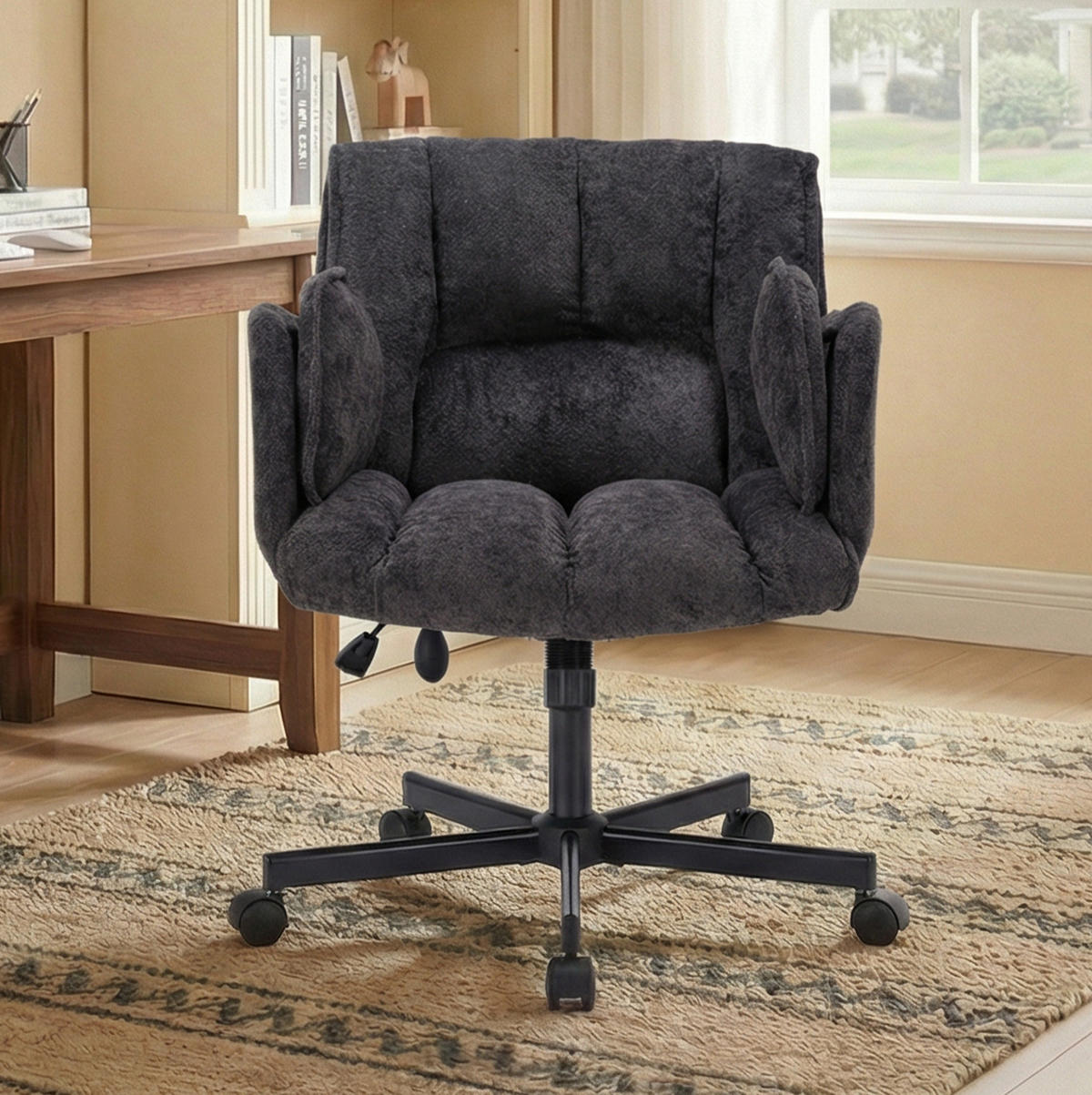 BÜROSTUHL in Schwarz 68x60x86 cm mit klappbaren Armlehnen und verstellbarer Lendenstütze - Schwarz, Textil (60/86/68cm) - IVMEU