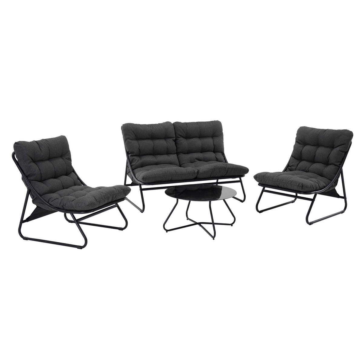 GARTENSET 4-Sitzer, Schwarz - Schwarz, Textil - Oviala