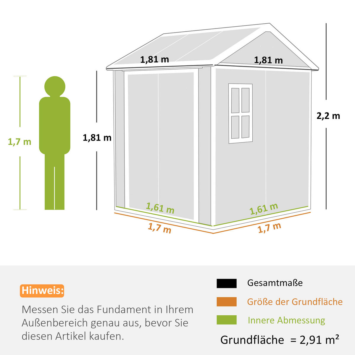 GARTENHAUS DE-08112 mit Fenster und verschließbarer Tür Grau - Grau, Kunststoff (181/220/181cm) - ComfortXL