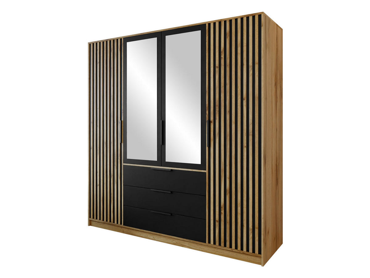 KLEIDERSCHRANK Bali Lux D4 - Schwarz/Braun, Holzwerkstoff/Metall (196/200/58cm) - MIRJAN24