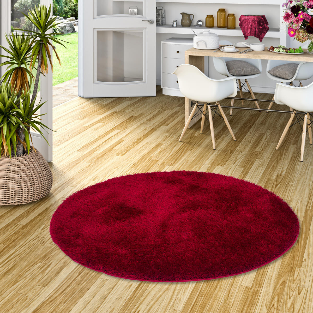 HOCHFLOR SHAGGY TEPPICH FEELING MIX RUND - Rot, Textil (133/133cm) - Snapstyle