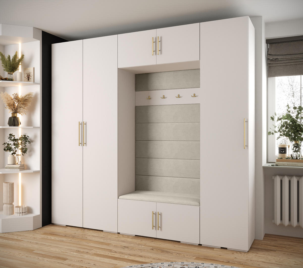 GARDEROBEN-SET 236,7/250/47 - Beige/Goldfarben, Holz/Kunststoff (250/236.7/47cm) - Abiks Möbel