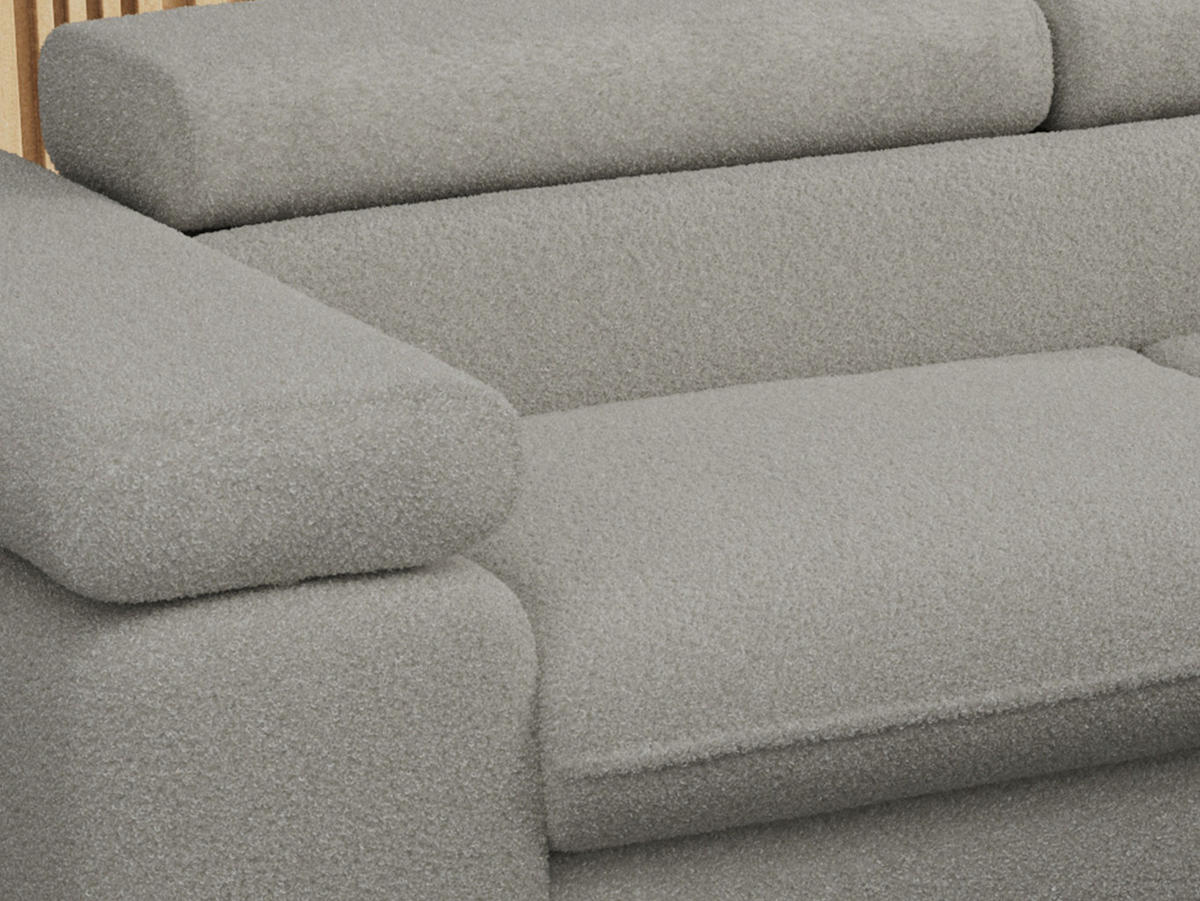 ECKSOFA PEDRO L Hellgrau Boucle - Rechts Seite - Hellgrau/Schwarz, Textil/Metall (273/208cm) - MKS