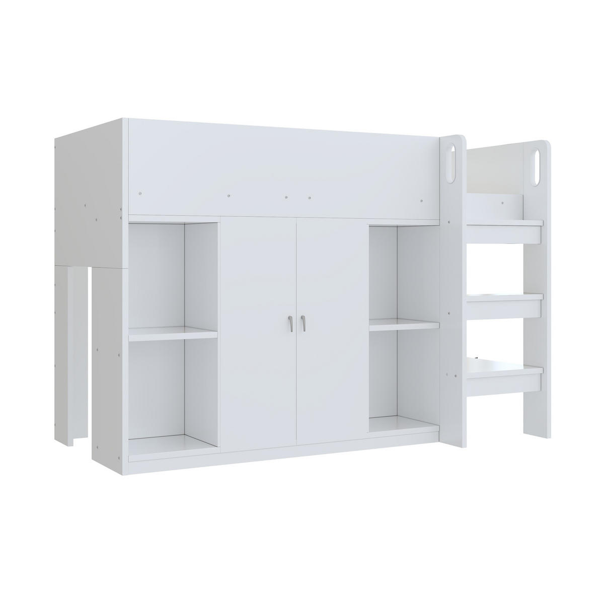 HOCHBETT 90x200 Stauraum Schrank Regale Kinderbett Leiter Weiß - Weiß, Holzwerkstoff - FLIEKS