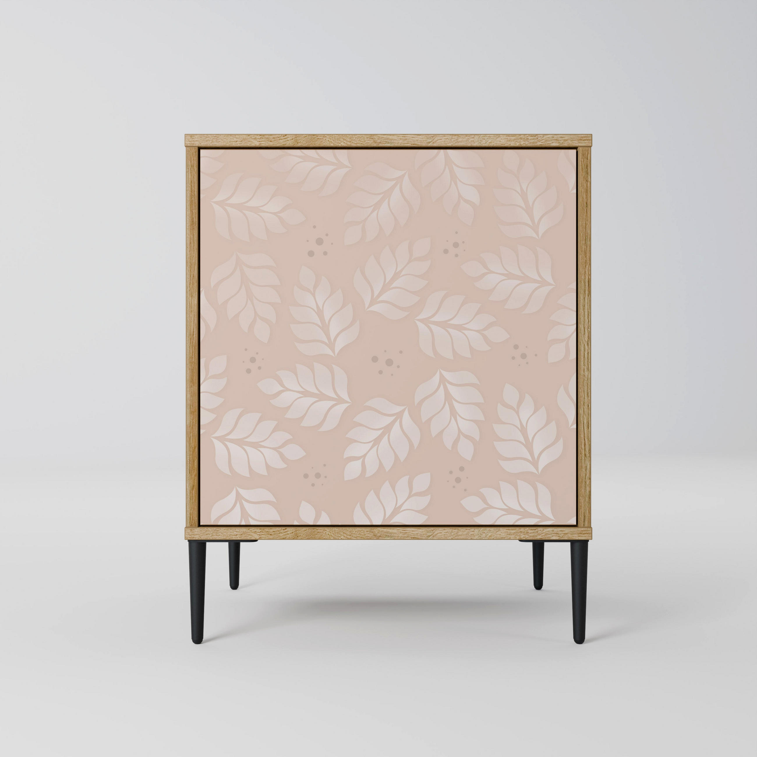 SIDEBOARD LEAVES ON BEIGE, Eichefarben, 57,5x42x72,5 cm, Schwarze Metallfüße - Eichefarben/Multicolor, Holzwerkstoff/Metall (57.5/72.5/42cm) - SpaceRebels