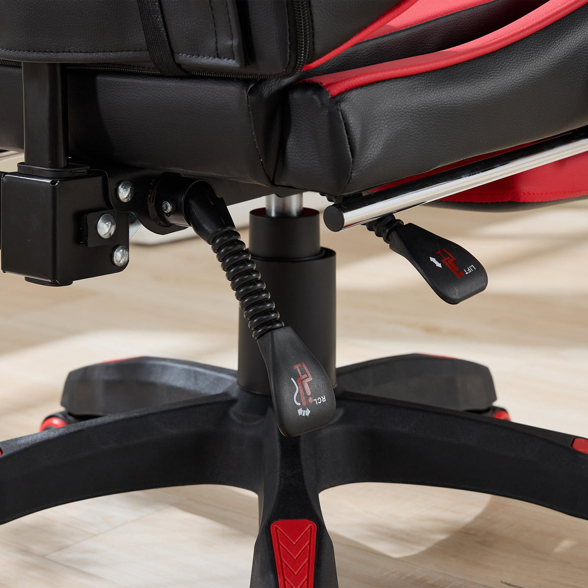 DREHSTUHL B64 / T58 / H116.5-126 cm, Rennsport-Design, gepolstertes PVC-Leder, höhenverstellbar und drehbar, Schwarz/Rot - Rot, Kunststoff (58/116.5/64.5cm) - Redom