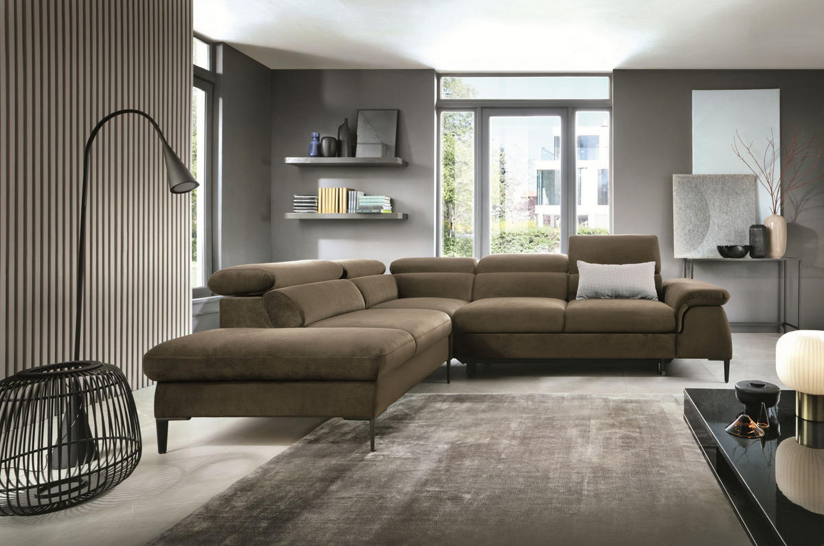 ECKSOFA MESTO Grün Velours-Stoff mit Schlaffunktion - Grün, Holz (280/214cm) - MASSENO